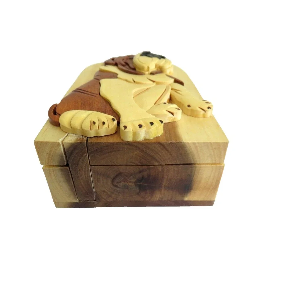 Carver Dan's Hand Crafted Wooden Dog Puzzle‎ Secret Compartment Box BULLDOG